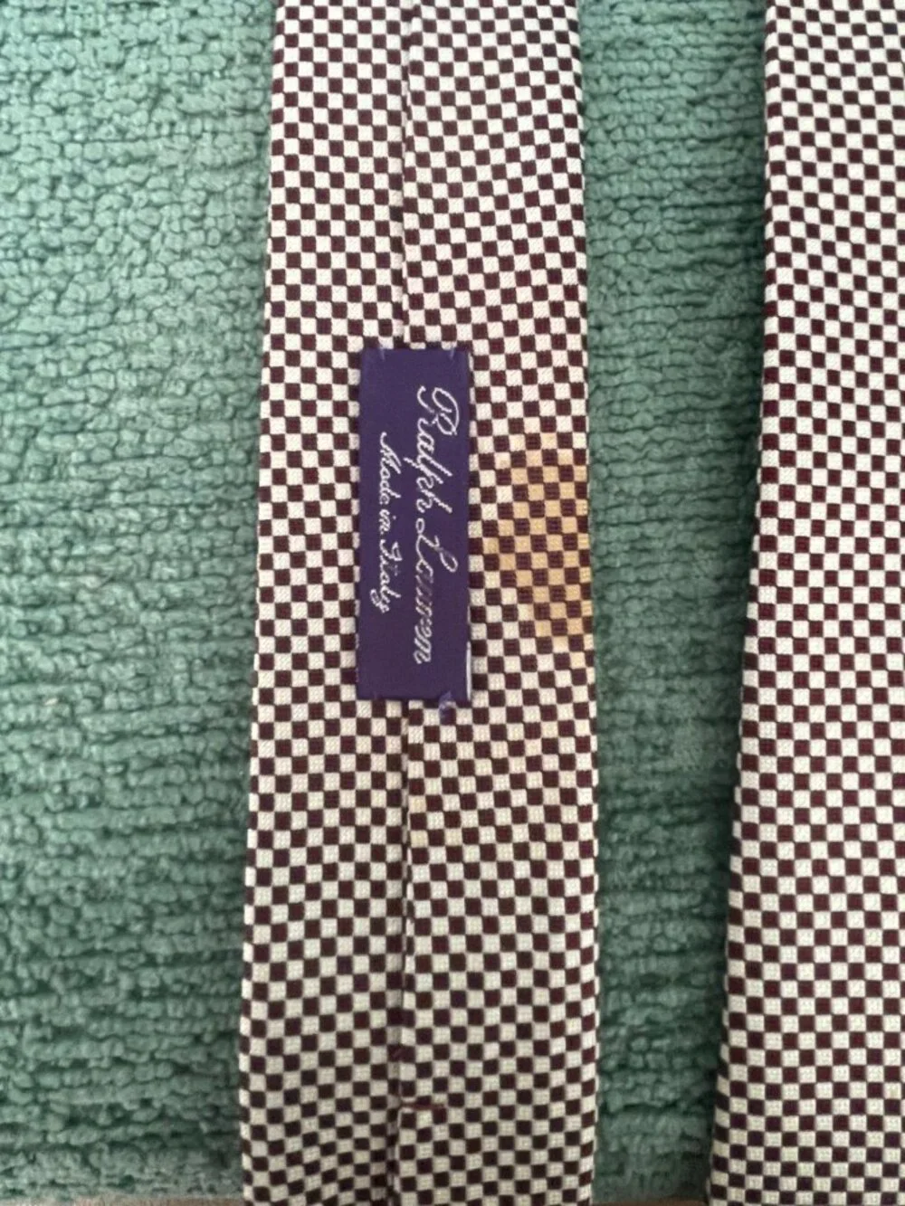 Ralph Lauren Purple Label Burgundy & Cream Checkered Silk Tie Made In Italy